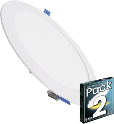 M Ledme - Pack 2, Downlight LED 220mm 20W, 2000 lúmenes, Panel Redondo Extraplano, Color Luz fría (6000k), Corte estándar 205mm, Driver incl