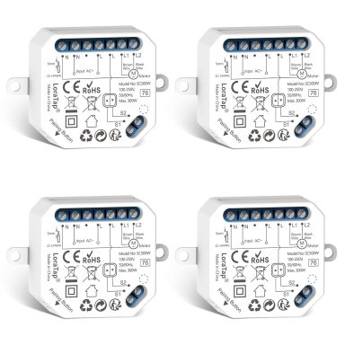 LoraTap Interruptor Persianas WiFi, 4 Piezas Relé de Persiana Temporizador Inteligente para Cortina Eléctrica, Control Remoto por Teléfono,