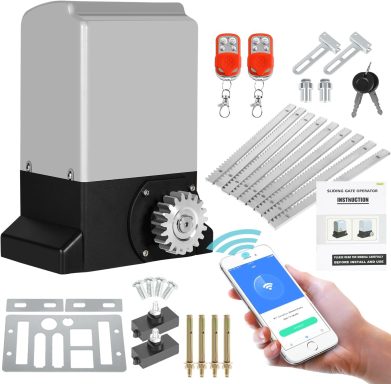 Ikodm Operador de Apertura de Puerta 1200 kg 550W Smart WiFi Motor Puerta Corredera con 4M Cremallera, 2 Control Remoto y la función de cier