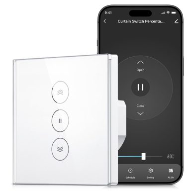 Interruptor Persiana WiFi para Cortina Inteligente, Control de Porcentaje, Temporizador Domótico Compatible con Alexa y Google Home, Panel d