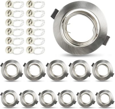 2x Marco Foco Empotrable GU10 – Ojos de Buey Orientables 30°, Foco LED Empotrable 10 cm con Portalámparas GU10, Acabado Cromado Cepillado, C