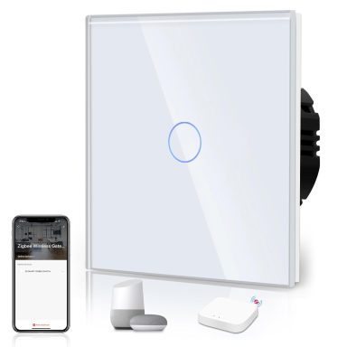 BSEED Interruptor Tactil ZIGBEE Sin Neutro,Vidrio Panel con luz Piloto,Compatible con Alexa/Tuya/Smart Life,Requiere Hub,1 Gang 1 Vía,86mm B