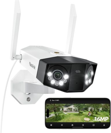 Reolink Camara Vigilancia WiFi Exterior 16MP Doble Lente, Duo 3 WiFi