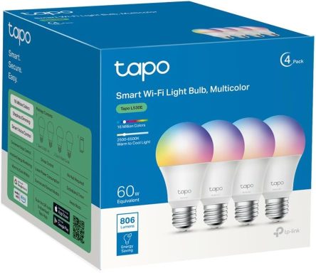 Tapo L530E (4-Pack) - Bombilla Inteligente WiFi, RGB Multicolor, 800lm, E27